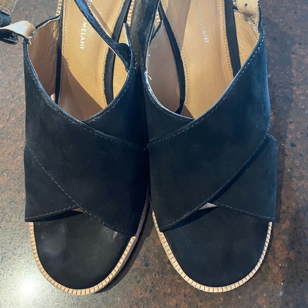 Antonio Melani black suede leather wedges